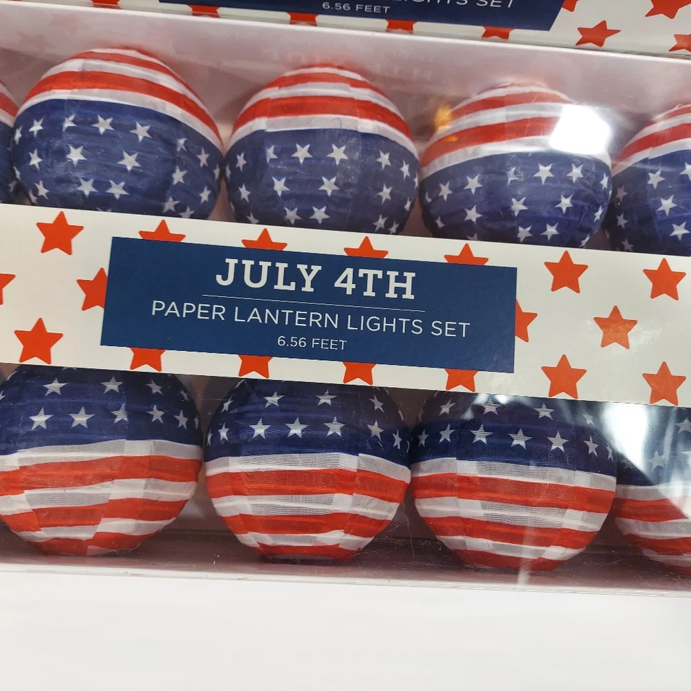 Hobby Lobby Patriotic America Flag Round Lantern Lights 2 Strings Of 6.5 Feet